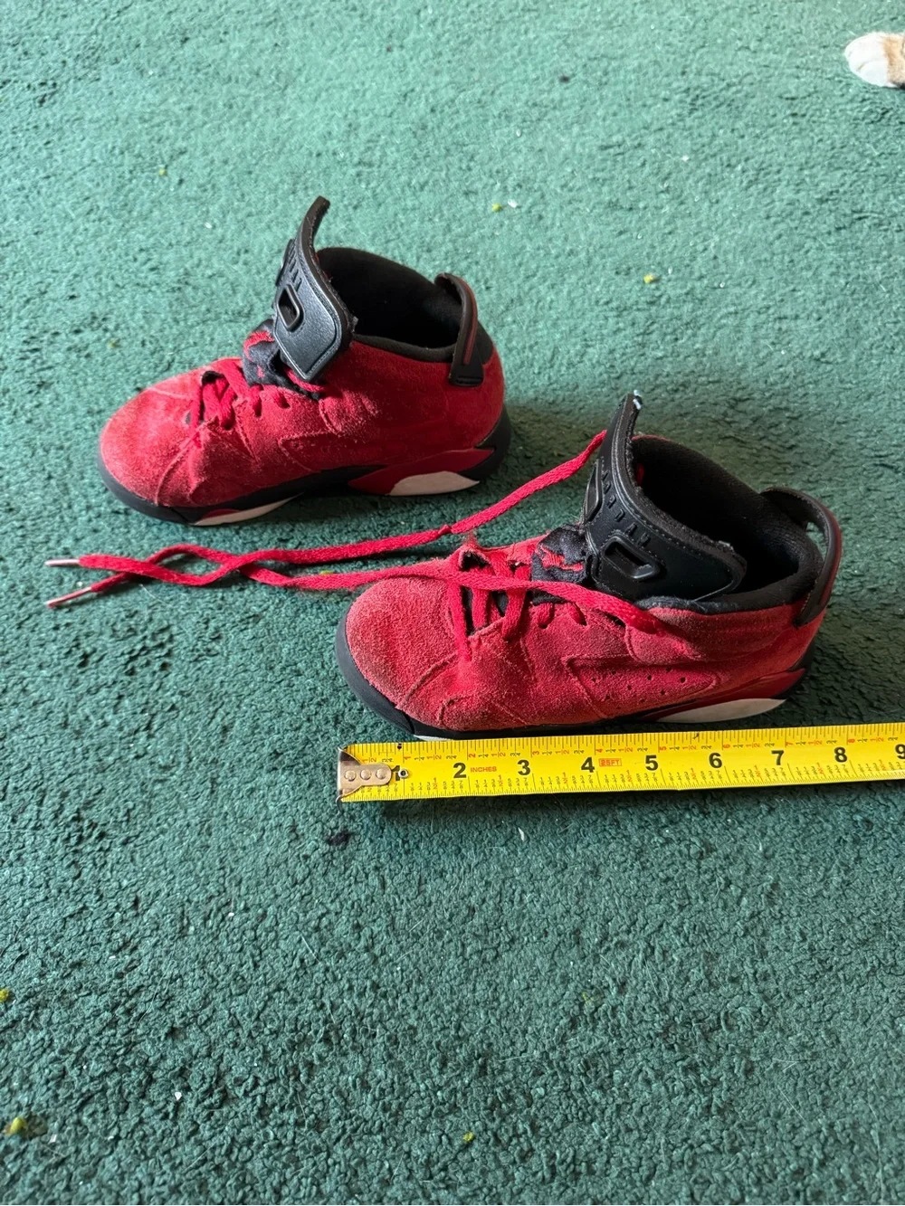 Nike Jordan Kids Red Suede Athletic Sneakers with Black Accents, Size 11C